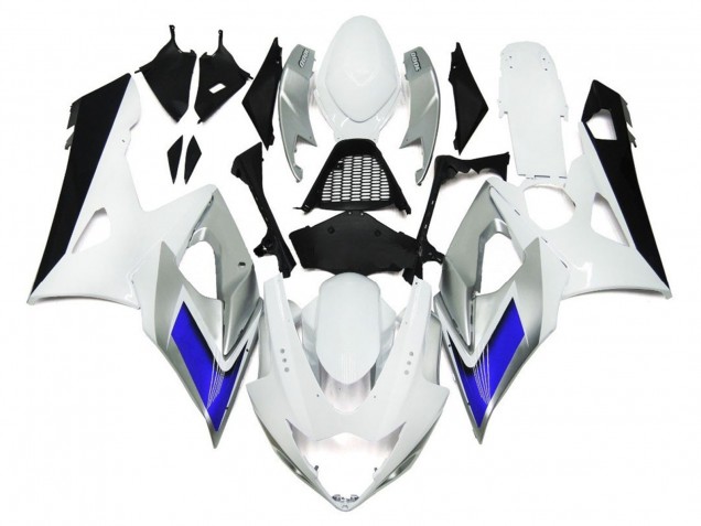 2005-2006 Glänzend Weiß Mit Silbernen Akzenten & Blau GSXR 1000 Verkleidung