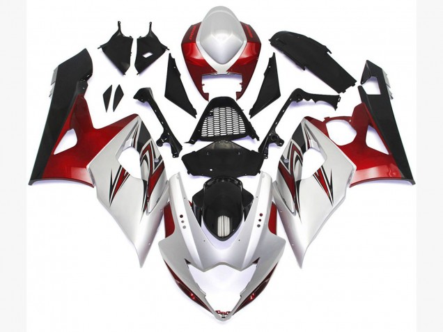 2005-2006 Glänzend Weiß Mit Silbernen Akzenten & Bronze GSXR 1000 Verkleidung 2005-2006 Glänzend Weiß Mit Silbernen Akzenten & Bronze GSXR 1000 Verkleidung