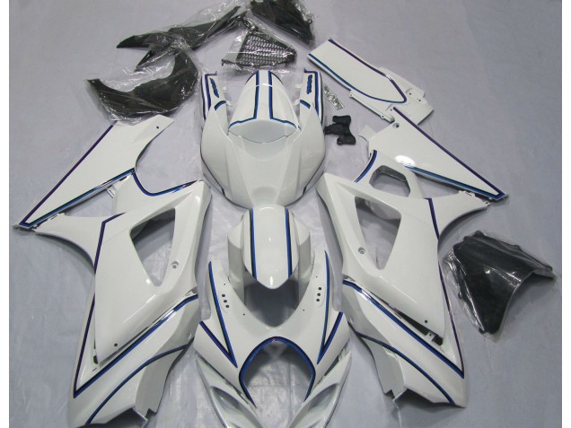 2007-2008 Glänzend Weißer Blauer Nadelstreifen GSXR 1000 Verkleidung