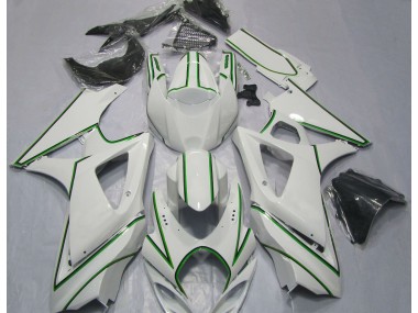 2007-2008 Glänzend Weißer Grüner Nadelstreifen GSXR 1000 Verkleidung