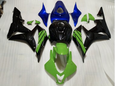 2007-2008 Schwarz Glänzend & Grüne & Blaue Akzente CBR600RR Verkleidung