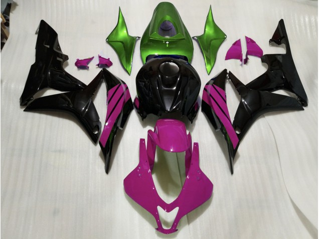2007-2008 Schwarz Glänzend & Rosa & Grüne Akzente CBR600RR Verkleidung