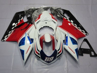 2007-2014 69 Weiß & Rot Ducati 848 1098 1198 Verkleidung
